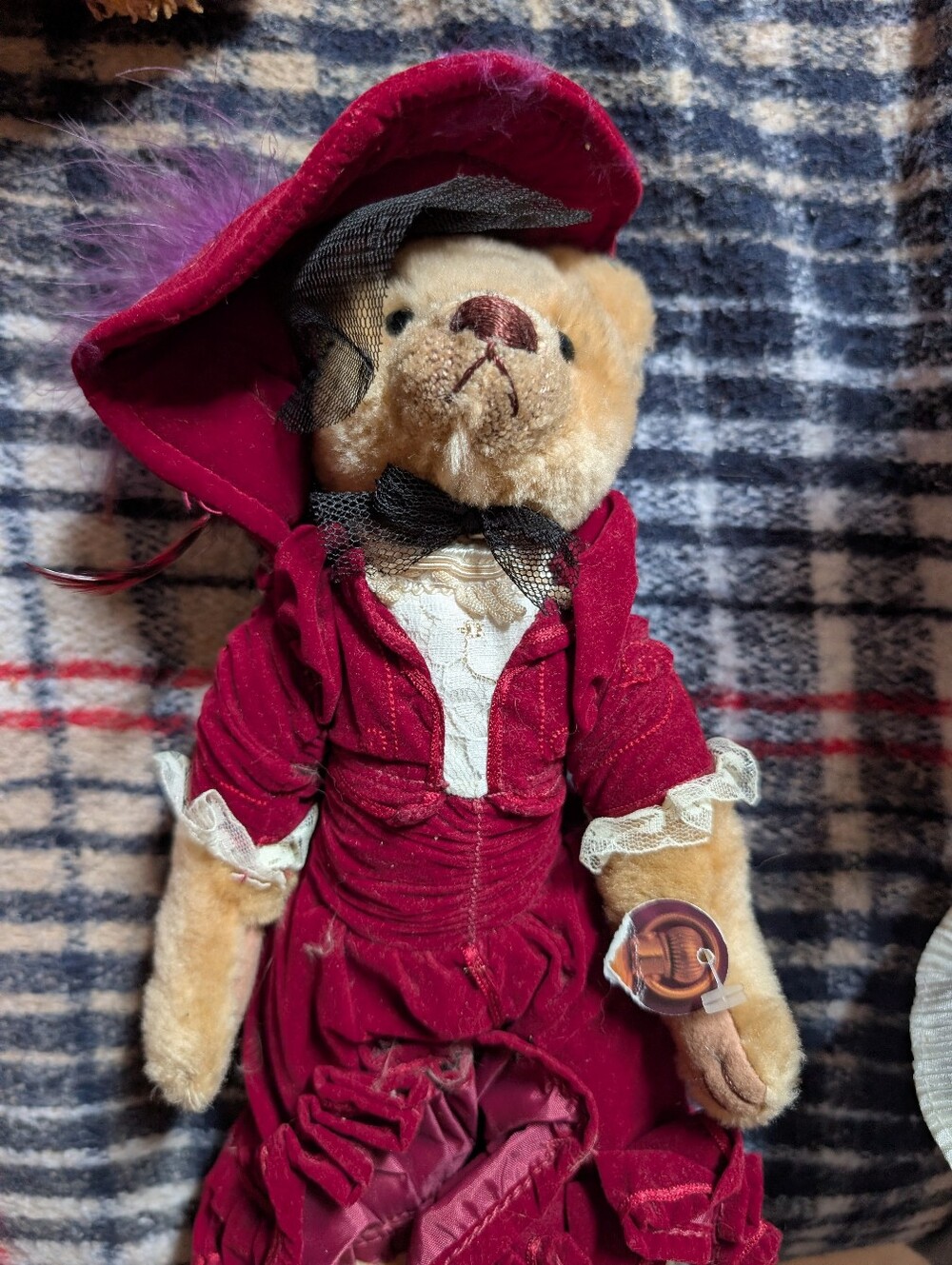 Girls' Plush Teddy Bear Costume Dress in Deep Burgundy with Hat